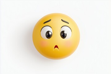Fototapeta premium Concerned yellow emoji with wide eyes and blush.