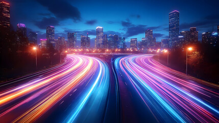Fototapeta premium Night Cityscape with Light Trails Photo