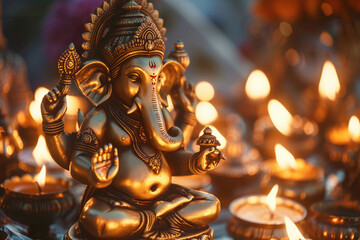 Fototapeta premium Greeting card with bright holiday composition for Ganesh Chaturthi