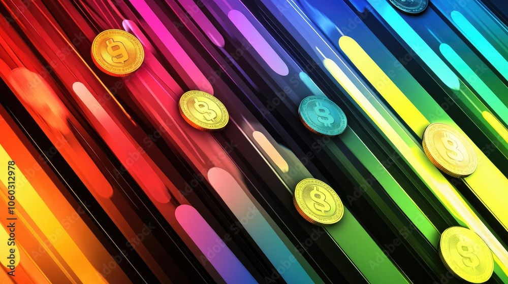 Aufkleber abstract finance chart with vibrant segments and dollar coins, symbolizing data analysis and profit 