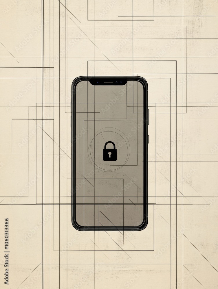 Leinwandbilder a smartphone shows a lock icon on its screen, representing a locked device against a modern, minimal