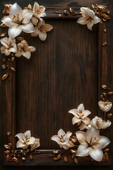 Elegant floral frame design featuring delicate white lilies and golden accents for artistic and home decoration purposes