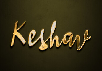 Old gold text effect of Hindi name Keshav with 3D glossy style Mockup.