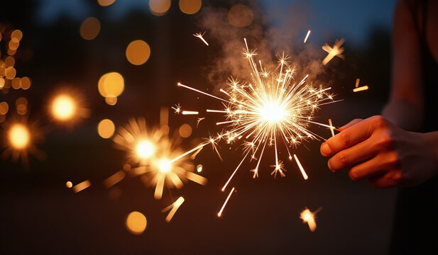 festive sparklers bring excitement bright new year evening atmosphere mood