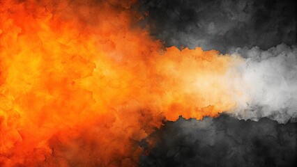Watercolor grunge background divided in black and orange macro