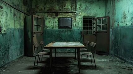 Abandoned Interrogation Room interior 
