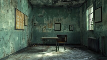 Abandoned Interrogation Room interior 