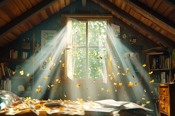 Sunbeams in a Cozy Attic.