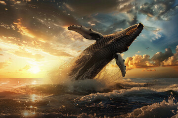 Fototapeta premium Fantastically beautiful majestic huge whale in ocean