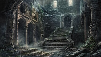Fototapeta premium Ancient Ruins with Hidden Horrors interior