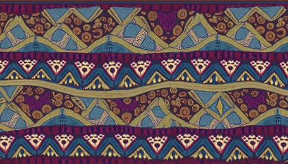 Vibrant Tribal Textile Pattern: Seamless earthy tones and geometric designs.  A rich tapestry of cultural motifs