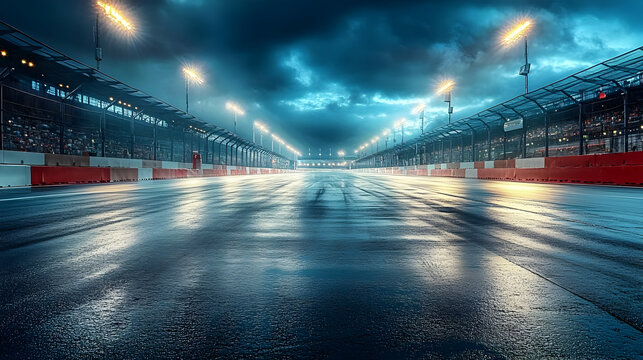 Rainy Night at the Race Track - Realistic Image
