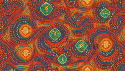 Intricate Swirls of Color: A vibrant tapestry of swirling patterns in rich hues of orange, blue, and gold. Abstract design with intricate details and mesmerizing textures.  