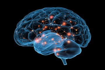 Abstract Brain Network with Connections and Glowing Nodes