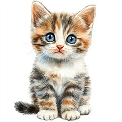 Obraz premium A cute kitten clipart, watercolor illustration, pastel, isolated on white background.