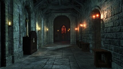 Fototapeta premium Haunted Castle Mountain interior 