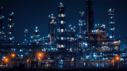 Fototapeta premium Modern fuel refinery plant with high-tech machinery and complex pipeline networks