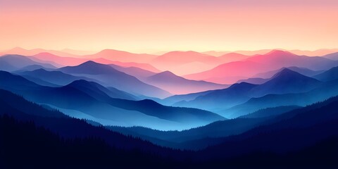 Fototapeta premium Serene twilight view of layered mountains with cool shades of blue and pink, creating a tranquil and dreamy atmosphere in the fading daylight.