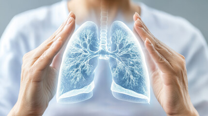 A woman is holding a model of a lung