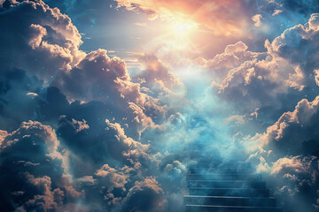 Fototapeta premium Fantastically beautiful staircase leading to cloudy sky at natural light