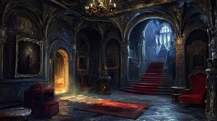 Fototapeta premium Haunted Castle Mountain interior 