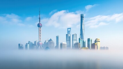 Obraz premium Misty Skyline of the Majestic Shanghai Cityscape