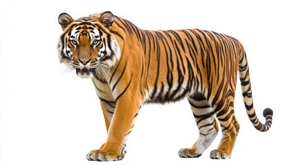 royal tiger isolated on white background clipping path included. The tiger is staring at its prey. Hunter concept