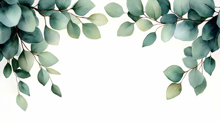 Watercolor Eucalyptus Leaves Border Illustration