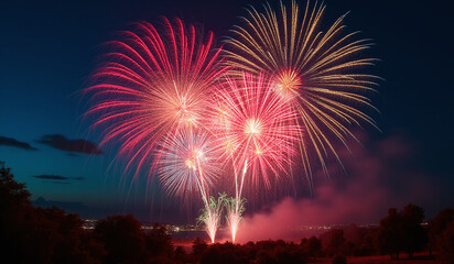 vibrant fireworks illuminate dark evening sky bright colorful bursts light