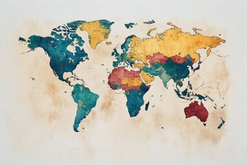 Colorful world map showing all continents and countries
