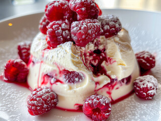 Raspberry Ricotta Fondant with Creamy Swirls and Fresh Raspberries