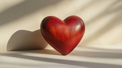 Fototapeta premium beautiful red heart shaped wooden object casting soft shadow
