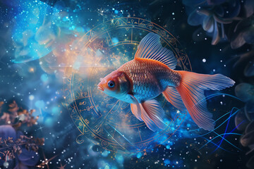 Astrological abstract composition with Pisces zodiac sign symbol