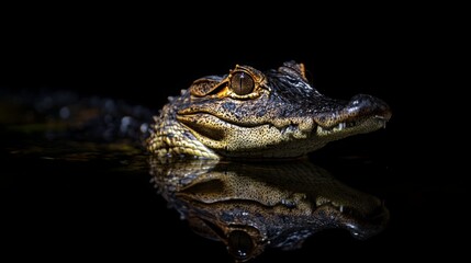 Obraz premium Portrait of Caiman over dark background from Ecuador. Caiman cocodrilus