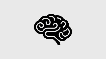 Stylized brain icon illustration in bold black lines on light gray background