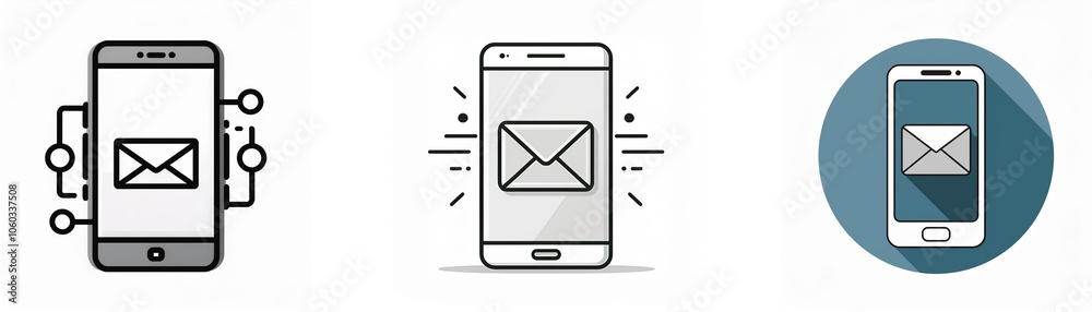 Poster Three different representations of a smartphone with an envelope icon on the screen.