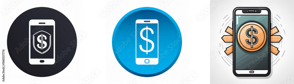 Poster three different depictions of a smartphone with a dollar sign inside a circle.