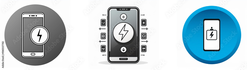 Poster three different icons represent the charging of a smartphone.
