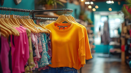 Obraz premium Yellow Sweater on Hanger in Clothing Store
