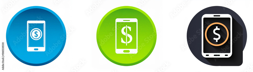 Aufkleber three different colored circles with a white silhouette of a phone with a dollar sign in it.