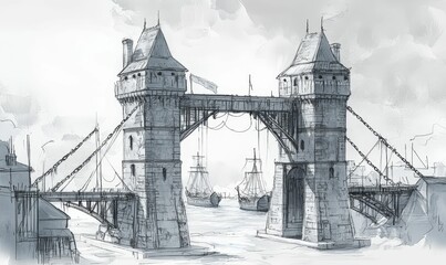 Obraz premium A stone bridge with two tall towers.
