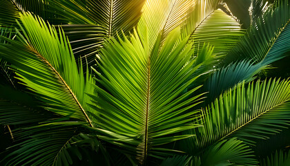 Tropical green palm leaf