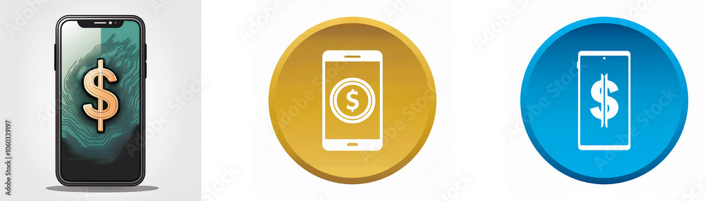 Poster A smartphone with a dollar sign on the screen and two different color circles with the same icon.