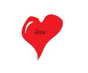 love text in a red heart on a white background