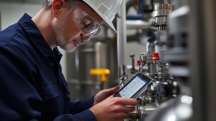 Technician operating advanced control systems in a digital fuel processing facility