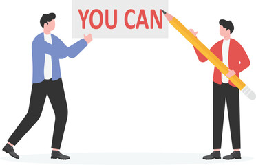 Fototapeta premium Motivate and encourage others, give them courage and self-confidence to overcome difficulties and timidity,