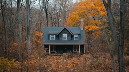 Cozy Autumn Cabin Nestled in the Vibrant Forest Landscape