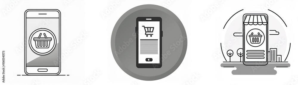 Poster three different phone icons with shopping cart symbols.