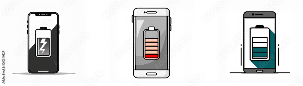 Poster Three mobile phone icons with different battery levels.