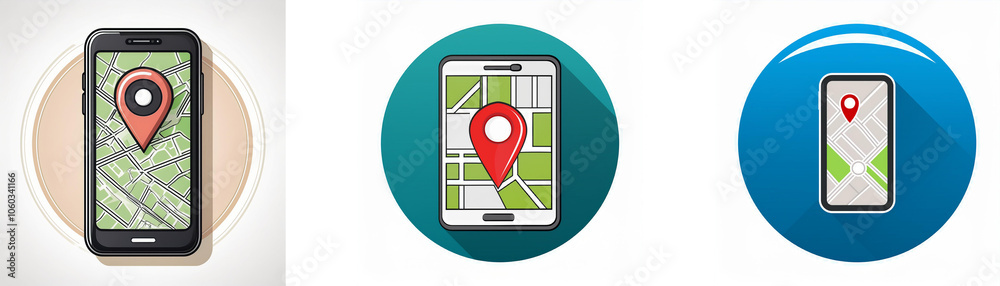 Aufkleber Three icons of a smartphone displaying a map with a red location pin.
